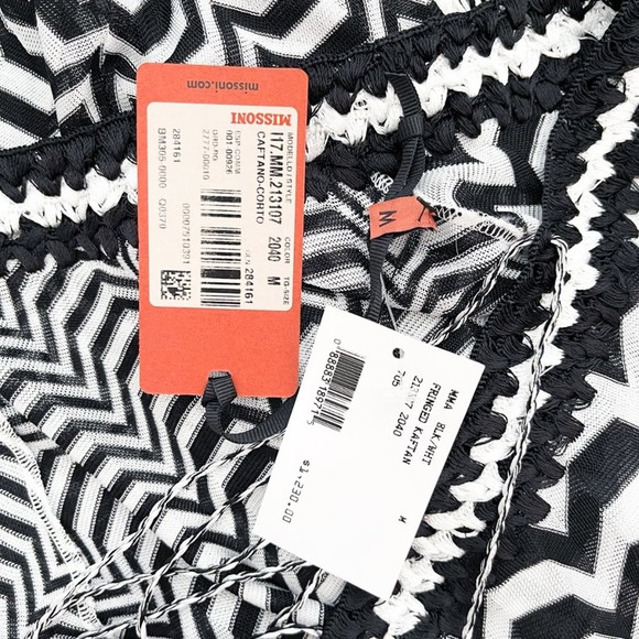 MISSONI MARE Greca Bicolor Fringe Coverup Poncho Striped Zigzag Black and White - Picture 13 of 14